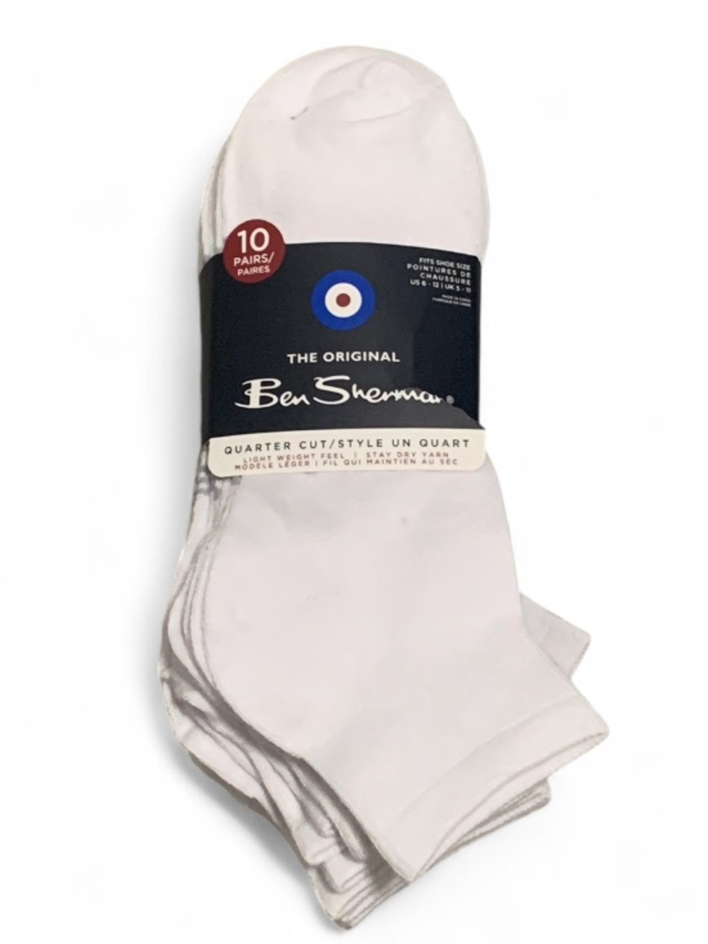 NWT Ben Sherman White Quarter-Cut Athletic Socks - 10 Pair Pack